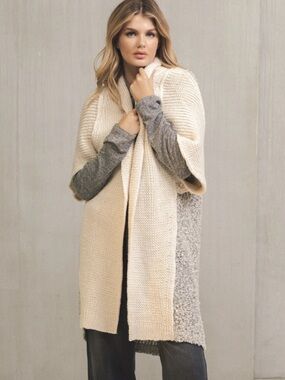 NWT One Size Elan Cream Open-Front Short-Sleeve Knit Cardigan Gray Knit Back